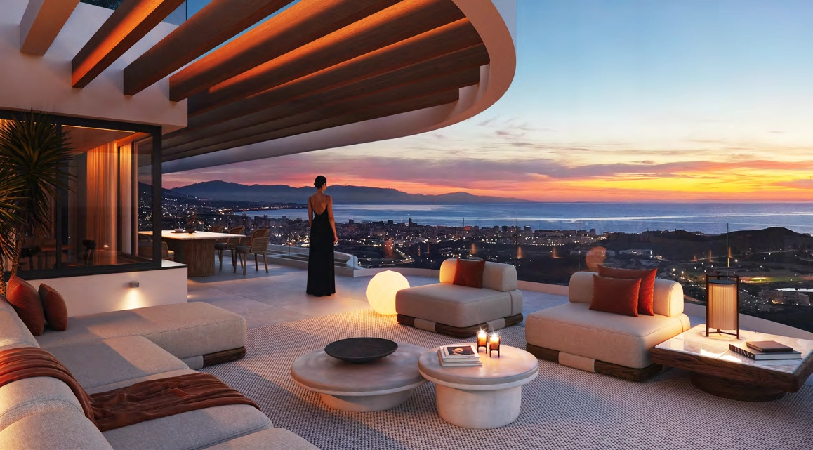 Su hogar en la ladera ofrece el entorno perfecto para disfrutar de los hermosos atardeceres de la Costa del Sol.