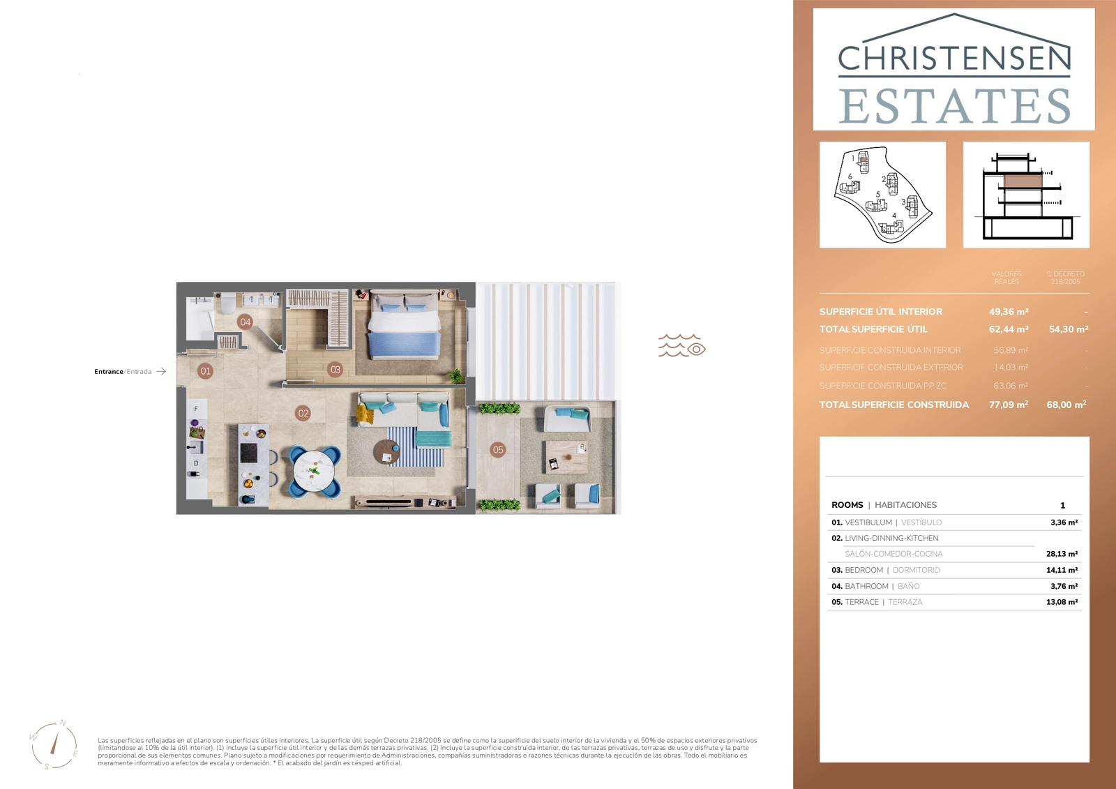 Una distribución de un dormitorio inteligentemente diseñada que ofrece un espacio de vida fluido y de planta abierta que maximiza el confort y la luz.