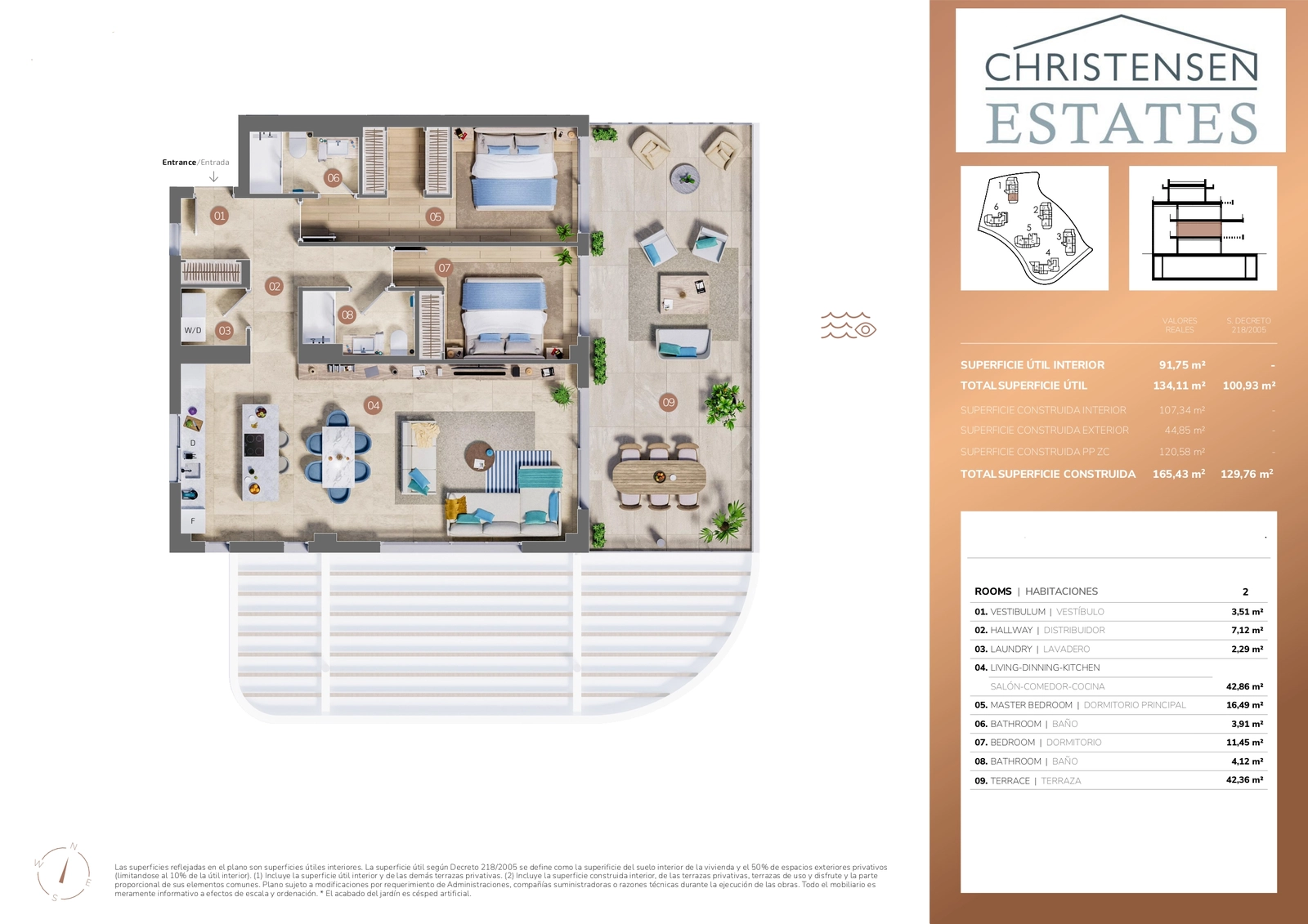 Este plano de dos dormitorios revela un equilibrio perfecto entre retiros privados y zonas sociales, con una amplia terraza para una vida de alto nivel.