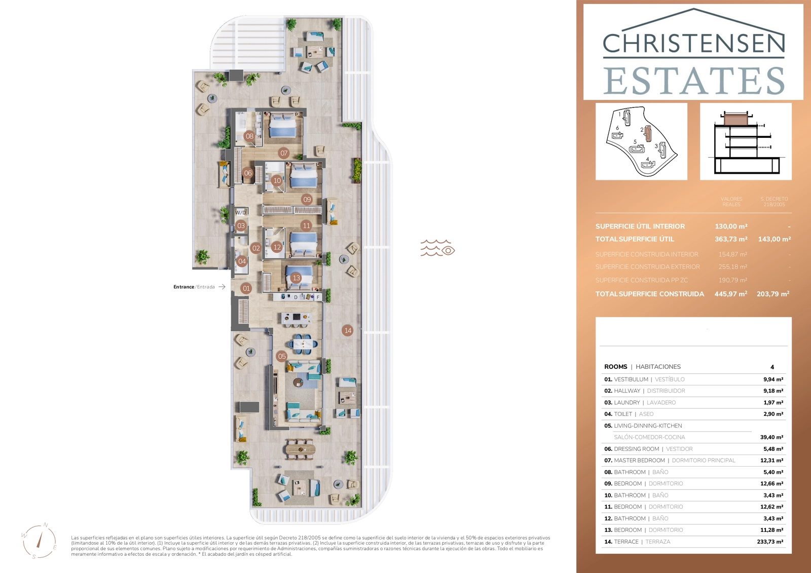 La cúspide del diseño, esta residencia de cuatro dormitorios ofrece amplios espacios habitables y una terraza extraordinaria, concebida para el máximo estilo de vida de lujo.