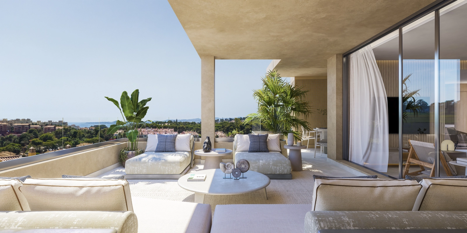 Generosas terrazas amplían su espacio vital, ofreciendo un santuario privado para tomar el sol o la contemplación tranquila.