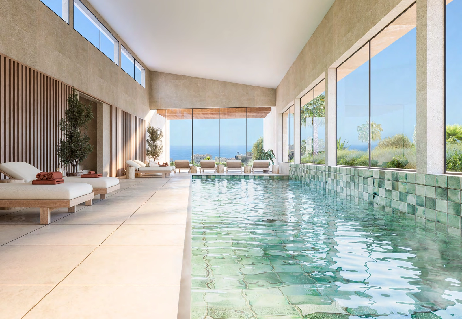 La exclusiva piscina cubierta climatizada y zona de spa, diseñada para la relajación y el bienestar durante todo el año.