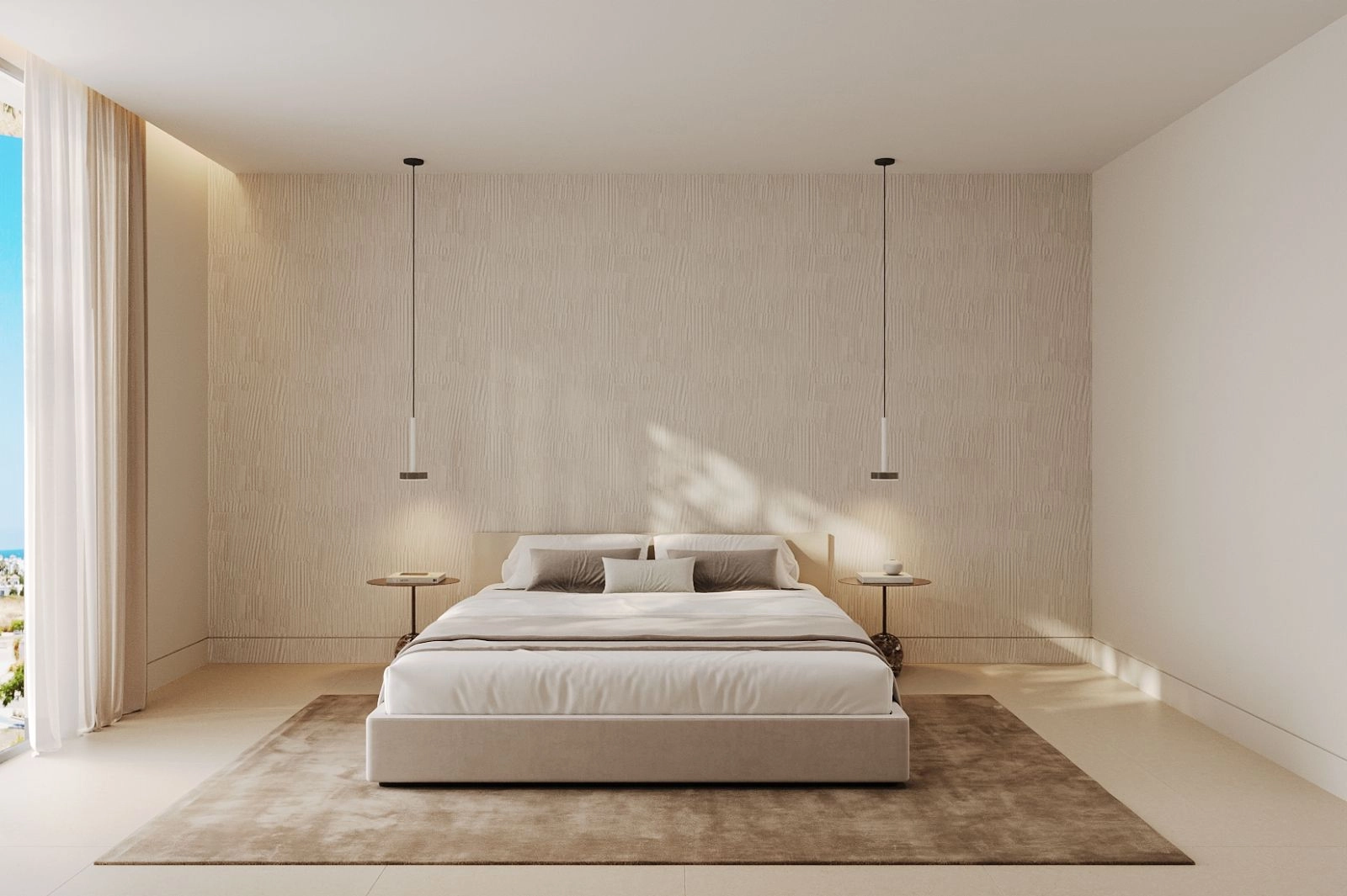 Dormitorio de invitados cómodo y elegante con amplio espacio y detalles refinados.