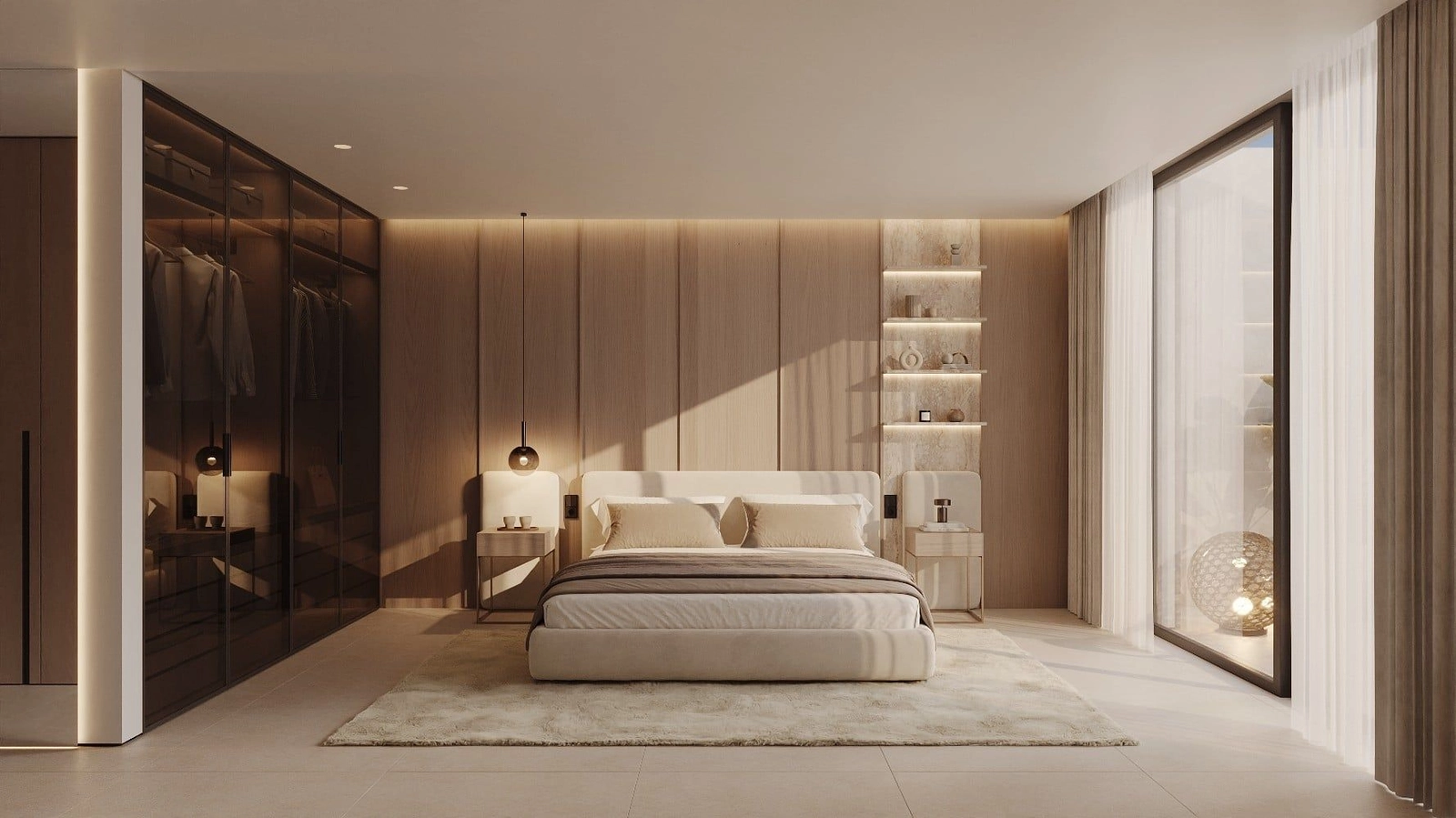 Diseño elegante y amplio espacio de almacenamiento, incluyendo un elegante armario empotrado en la suite principal.