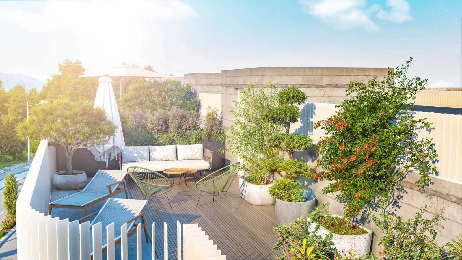 Un solárium privado en la azotea, una característica exclusiva de los áticos para disfrutar de la vida al aire libre.