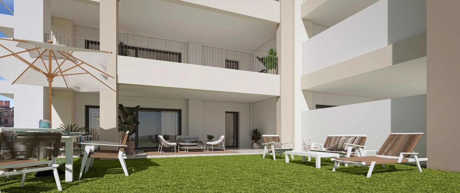 Los pisos en planta baja se benefician de generosos jardines privados, ampliando sin problemas el espacio habitable al aire libre.