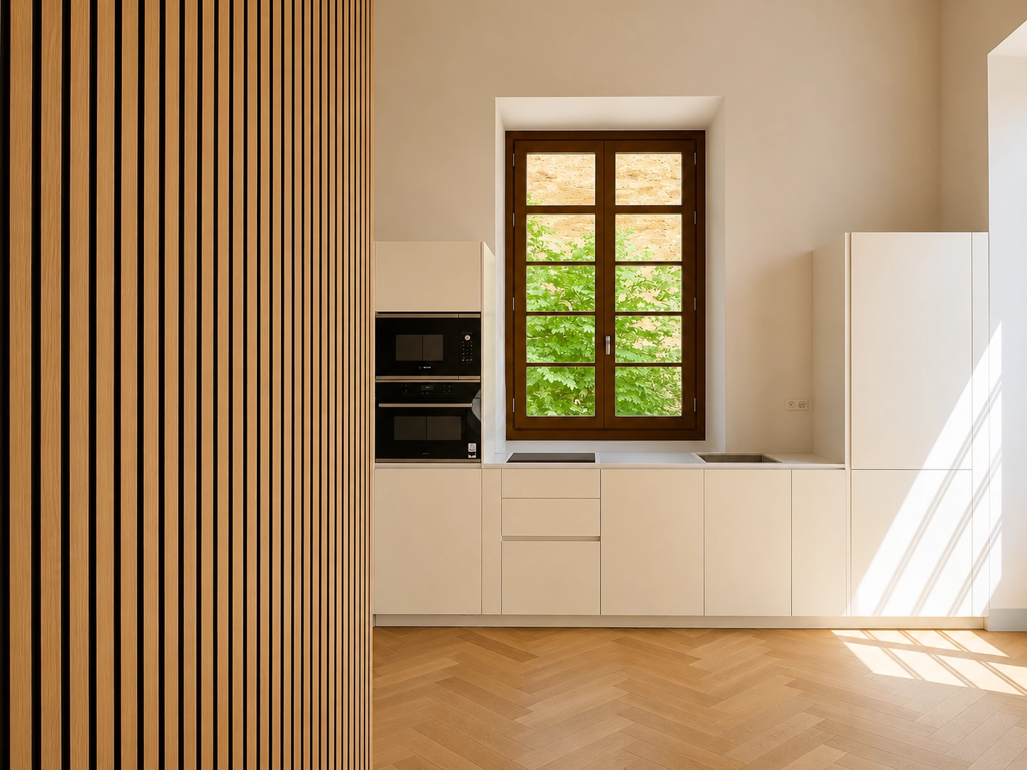 Las cocinas elegantes y totalmente equipadas combinan funcionalidad con una estética minimalista para un espacio culinario moderno.