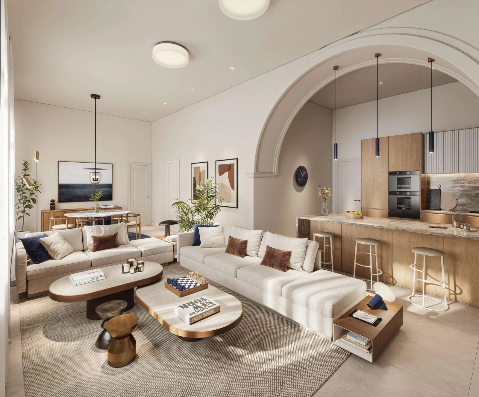 Las amplias zonas de estar de concepto abierto están diseñadas para el confort, combinando un diseño moderno con detalles arquitectónicos clásicos.