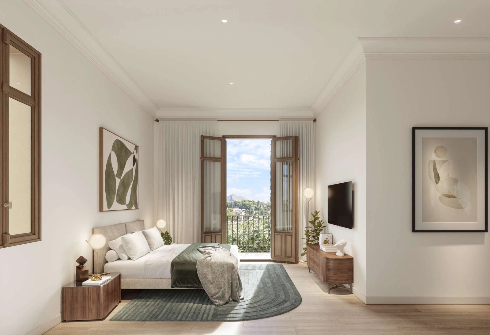 Otro ejemplo de un dormitorio cuidadosamente diseñado, donde el estilo clásico se une al confort moderno.