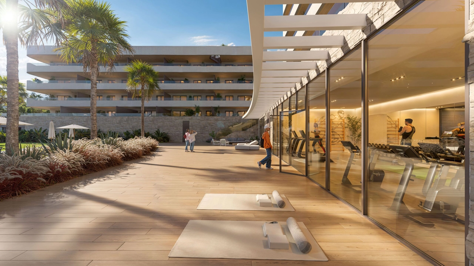 El gimnasio de última generación tiene vistas a los jardines, ofreciendo un entorno inspirador para su entrenamiento.
