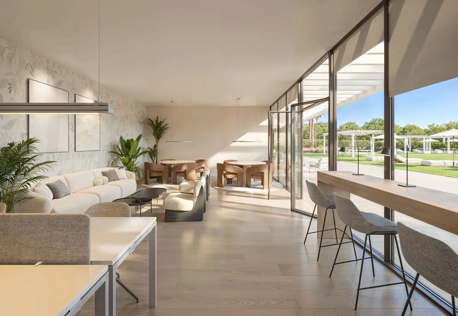 Un espacio de co-working dedicado proporciona un entorno tranquilo y elegante para trabajar o celebrar reuniones.