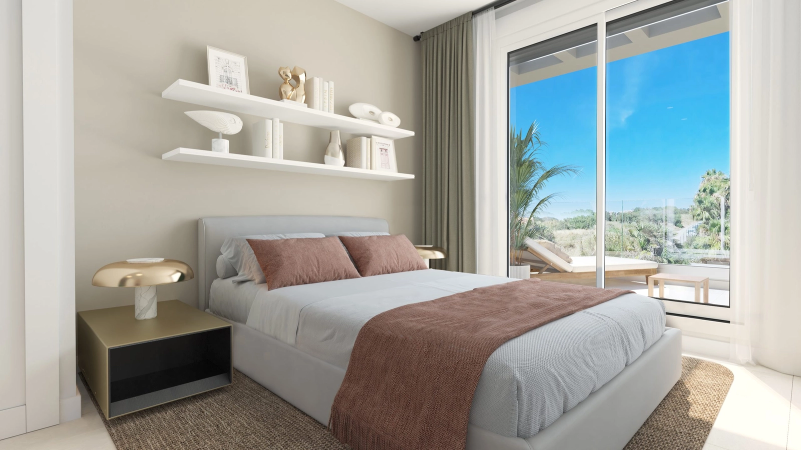 Un dormitorio principal sereno con acceso directo a la terraza y al espacio exterior.