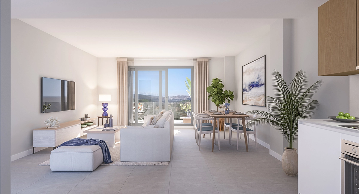 El salón, luminoso y espacioso, está diseñado para el confort, conectando a la perfección con el exterior.
