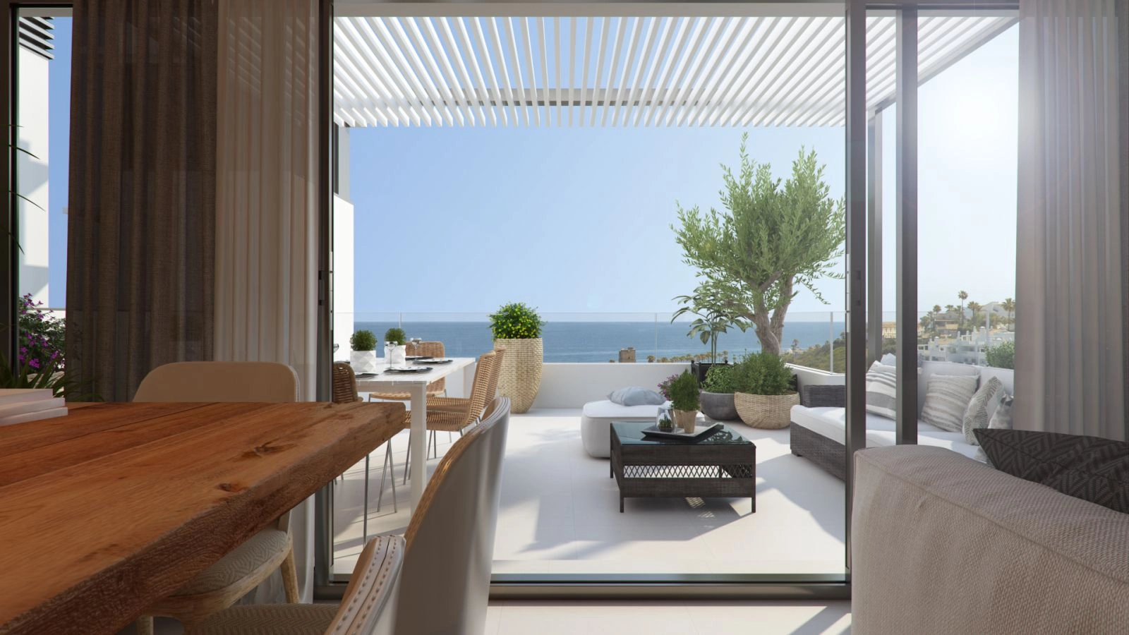 Vida interior-exterior fluida, con amplias terrazas diseñadas para disfrutar de las impresionantes vistas al mar.