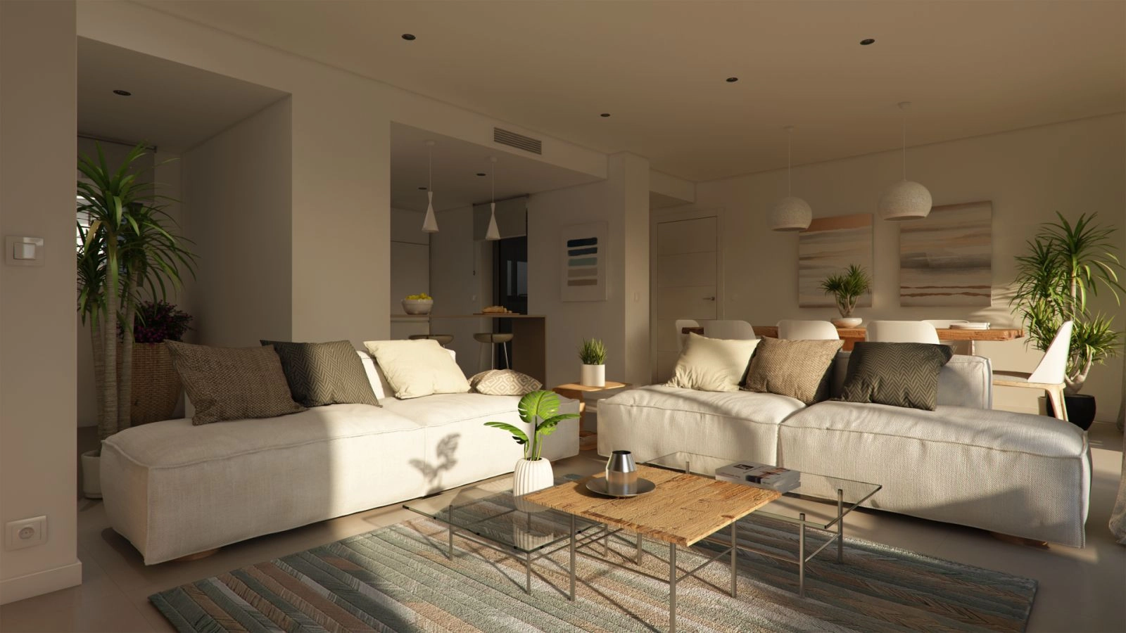 Interiores contemporáneos que crean un ambiente acogedor para el relax y el entretenimiento de los invitados.