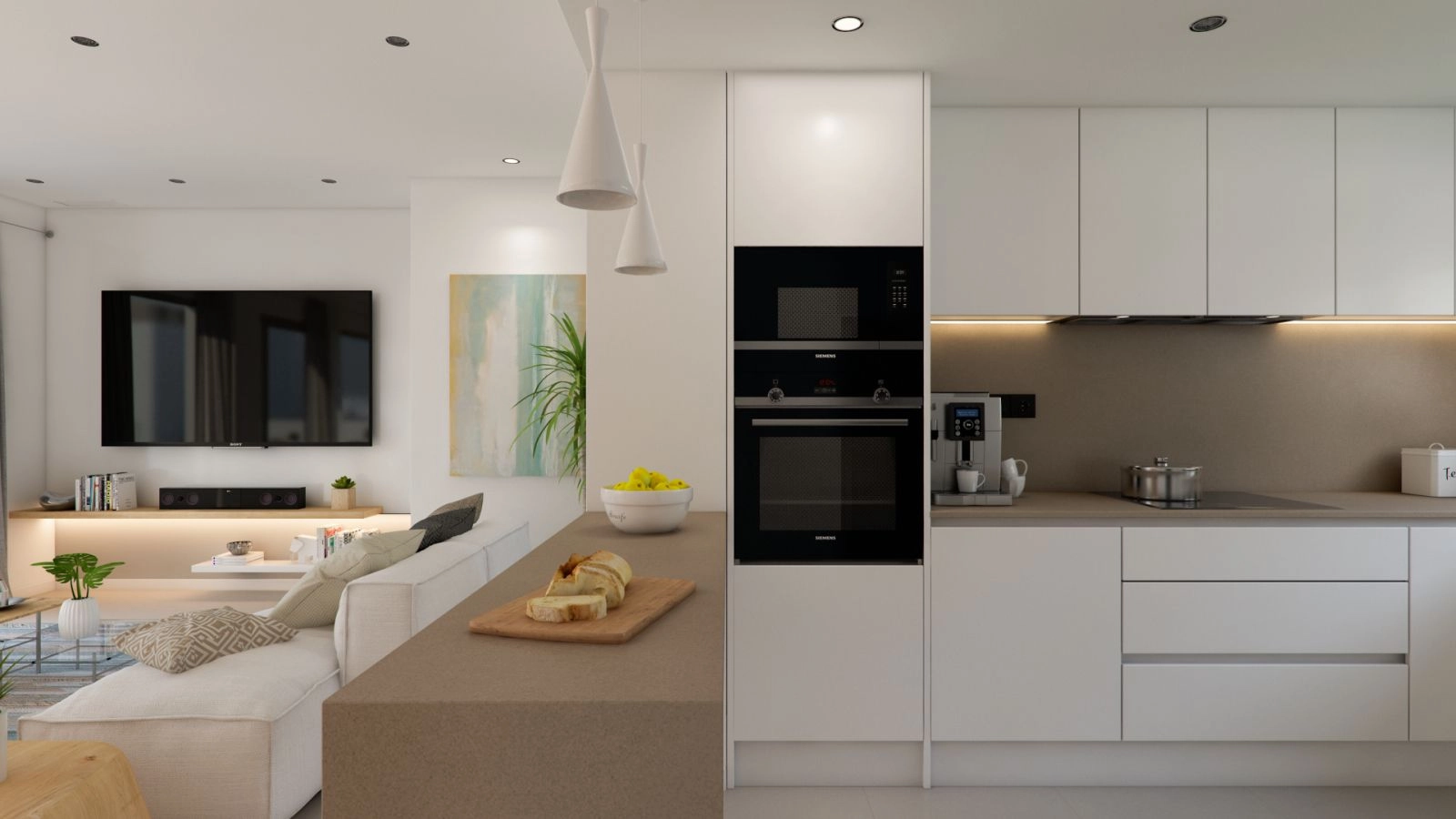 Una cocina moderna y elegante totalmente equipada con electrodomésticos de alta calidad para una experiencia culinaria superior.