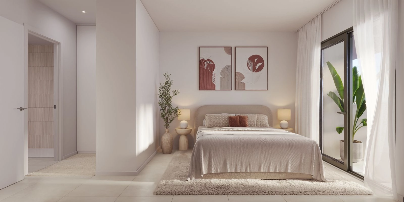 El dormitorio principal es un refugio tranquilo, lleno de luz natural y con acceso directo a la terraza.