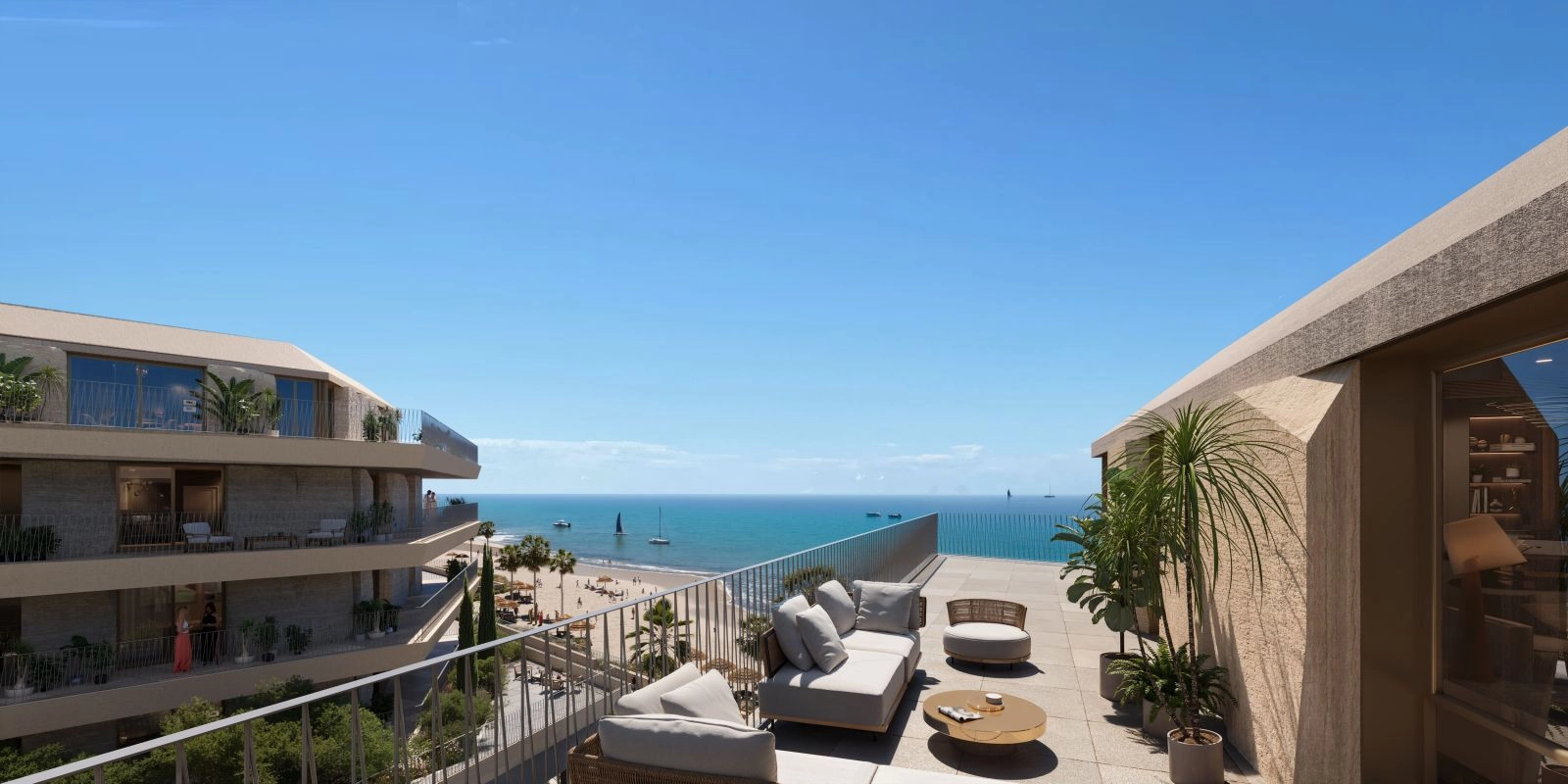 Los balcones privados ofrecen el espacio perfecto para relajarse y disfrutar del hermoso entorno mediterráneo.