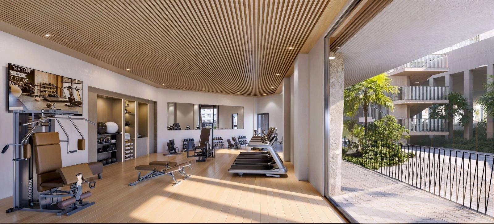 Manténgase activo en el gimnasio interior completamente equipado, diseñado para un estilo de vida moderno y saludable.
