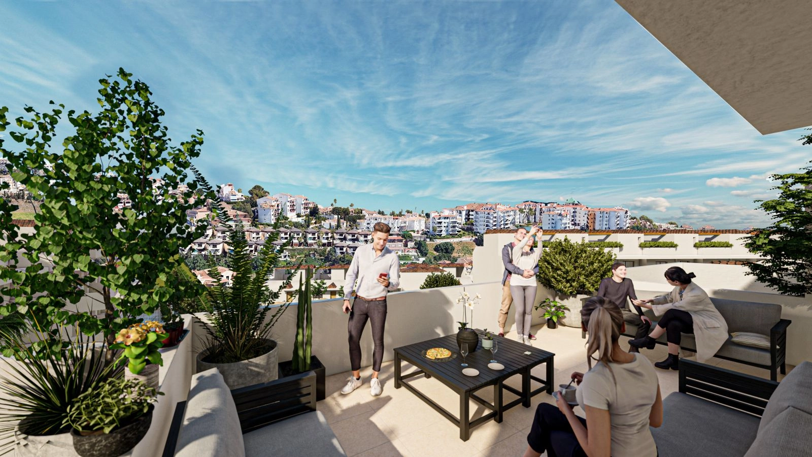 Relájese o disfrute en su amplia terraza privada, con preciosas vistas a las colinas de Mijas.