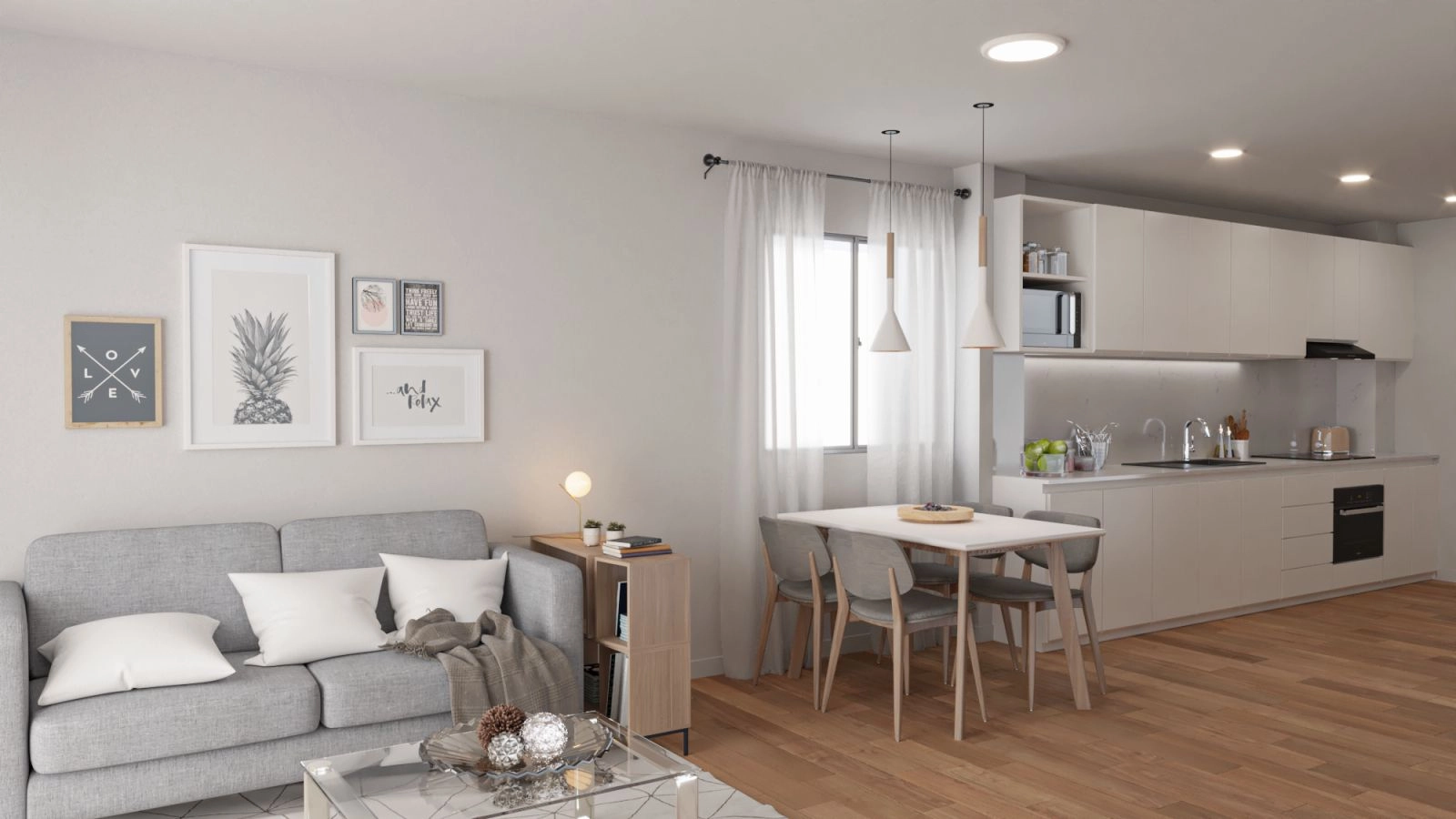 El luminoso y espacioso salón está diseñado para el confort y se integra a la perfección en la cocina moderna.