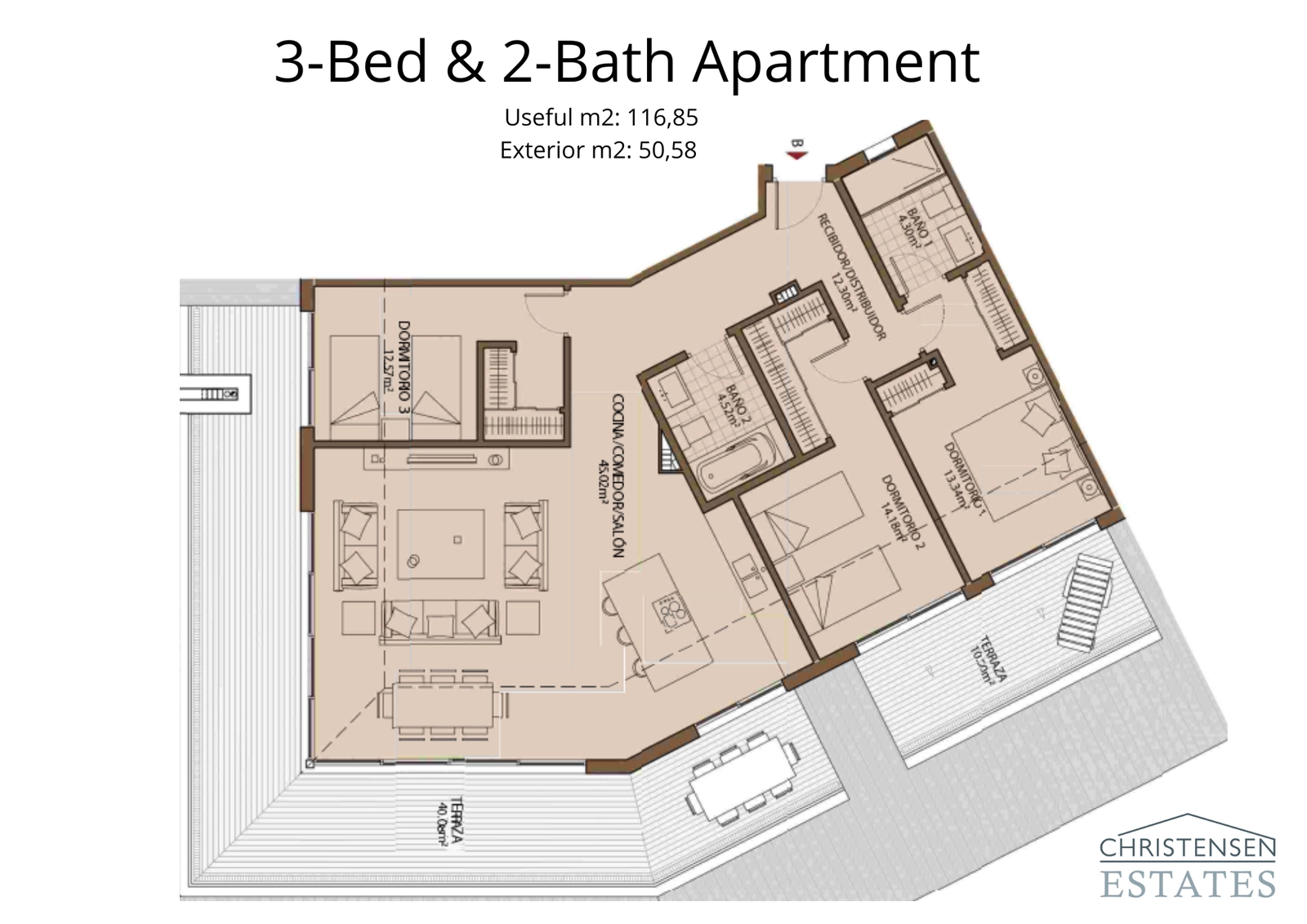 Esta espaciosa residencia de tres dormitorios cuenta con una gran terraza envolvente, que combina a la perfección la vida interior y exterior.