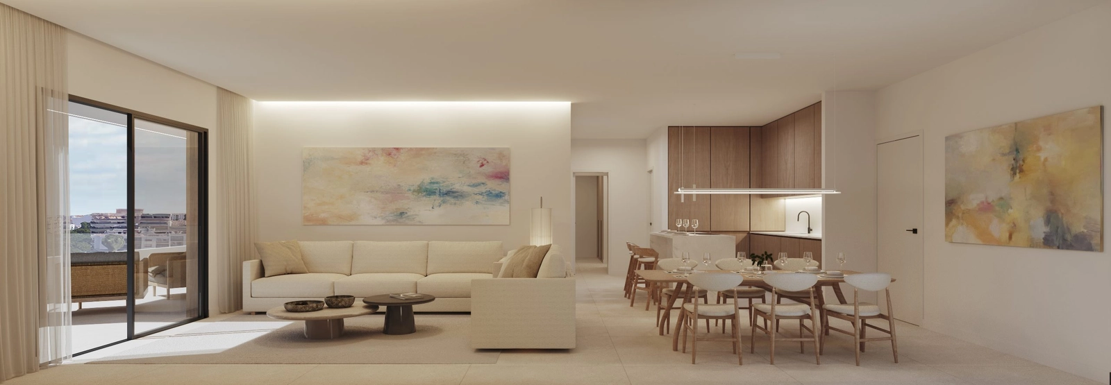 Los amplios salones se llenan de luz natural, conectando a la perfección con el exterior.
