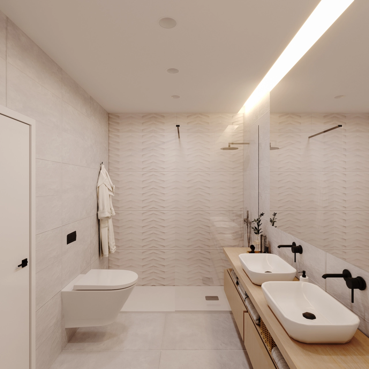 Los modernos baños cuentan con accesorios de alta calidad y sofisticados azulejos.
