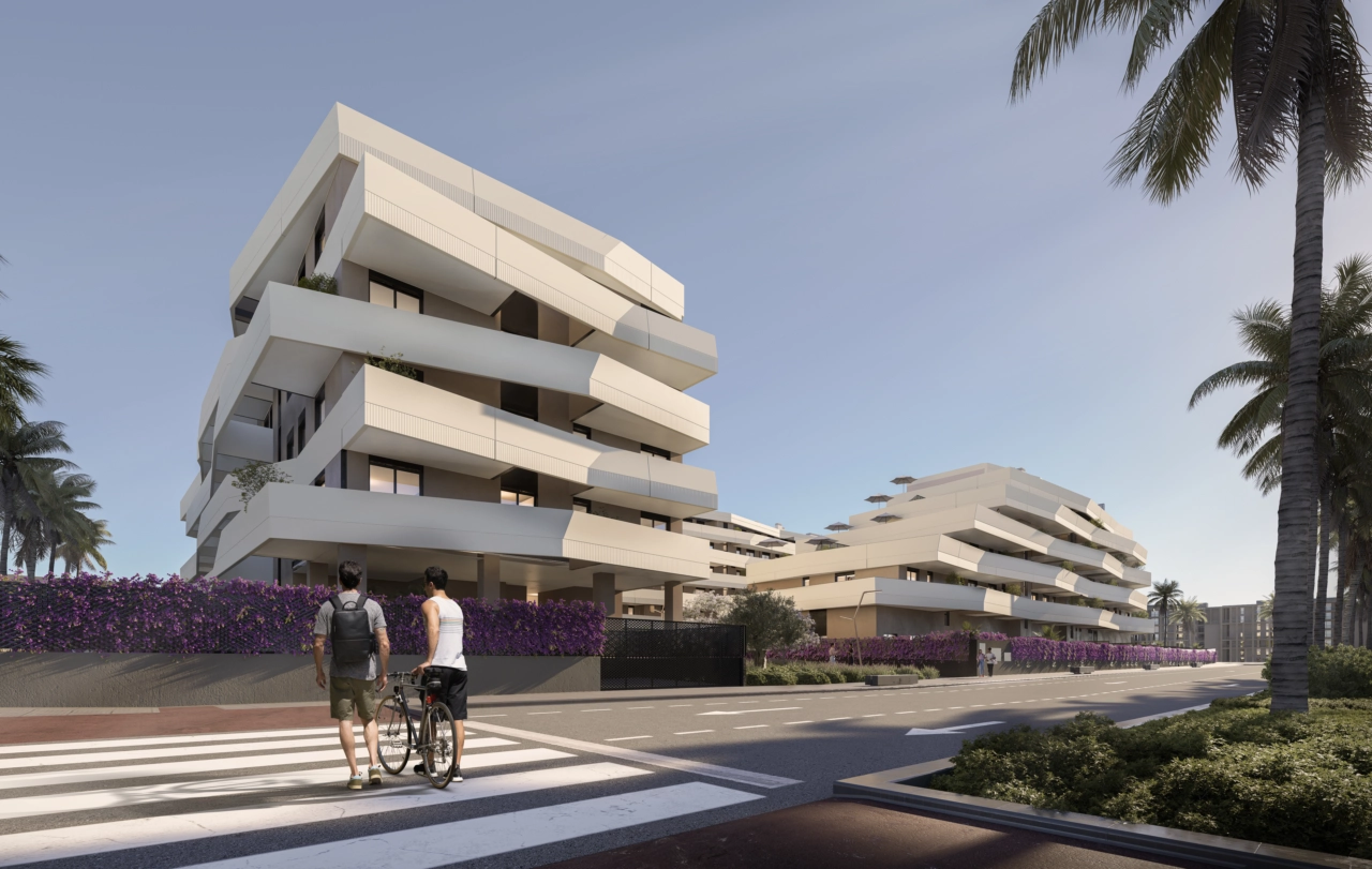 La sorprendente arquitectura moderna de la promoción destaca en el vibrante y nuevo Bulevar de Málaga.