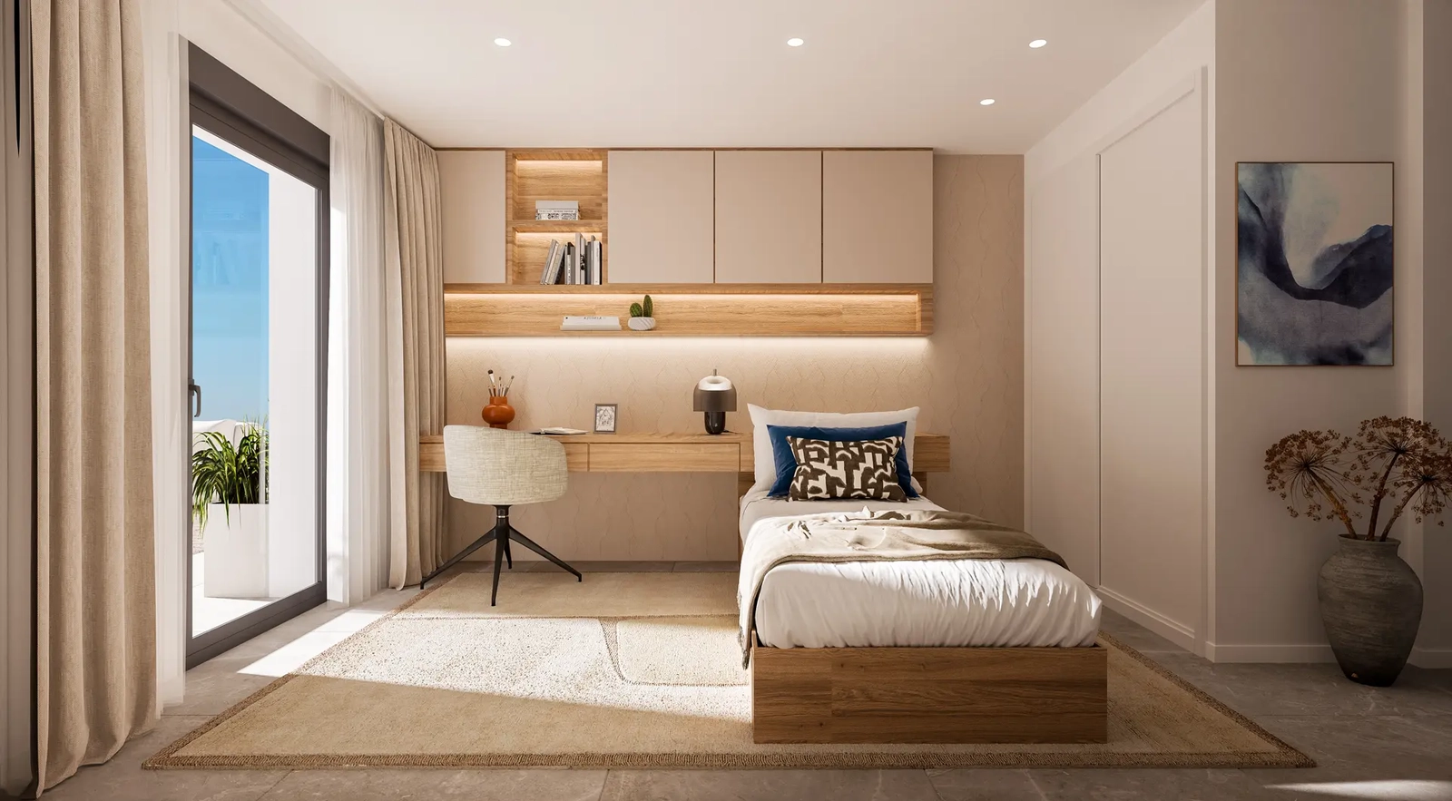 Un segundo dormitorio bien equipado, diseñado pensando en la comodidad y el estilo, perfecto para la familia o invitados.