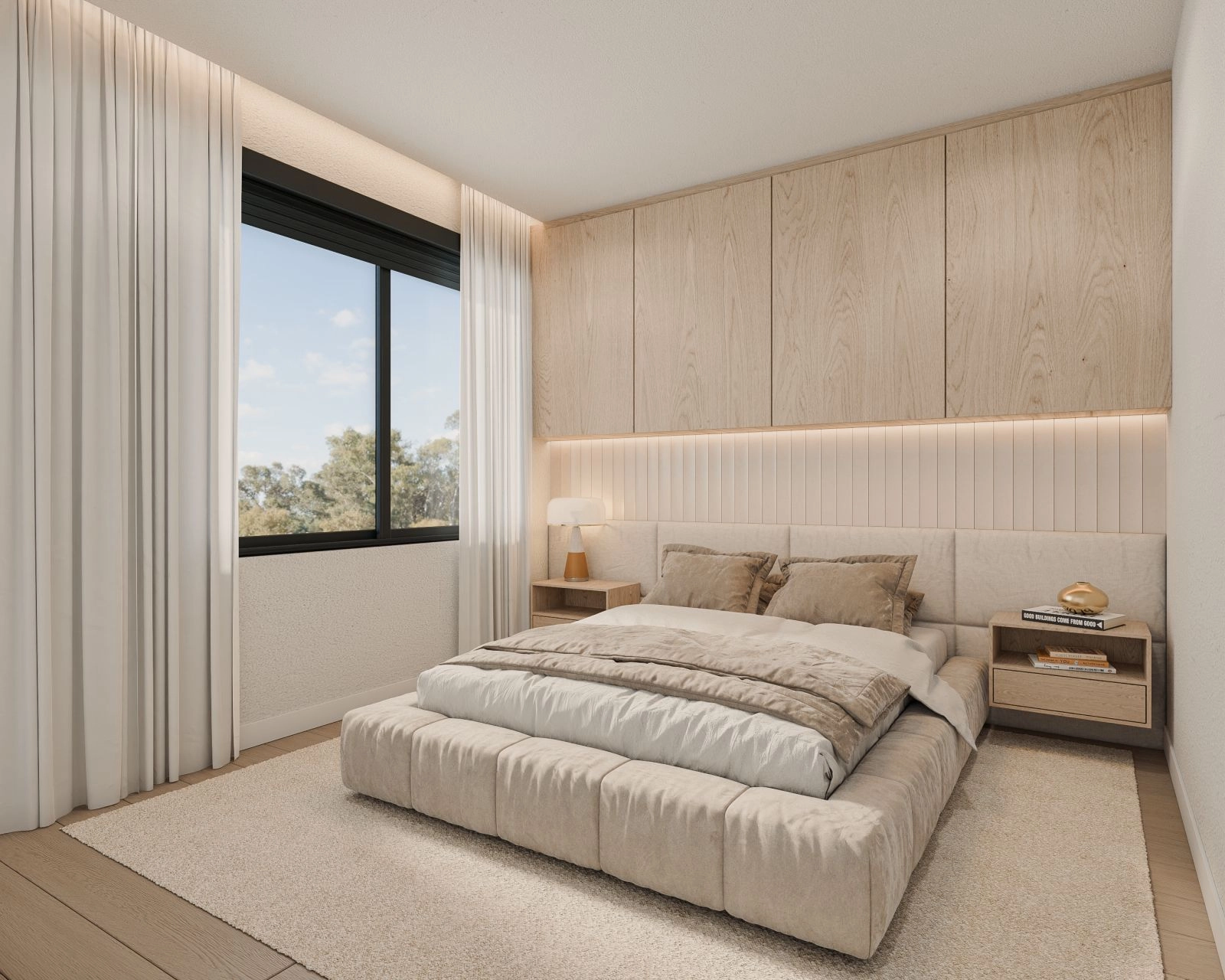 Un dormitorio de invitados acogedor y elegante, diseñado pensando en el confort y el estilo.