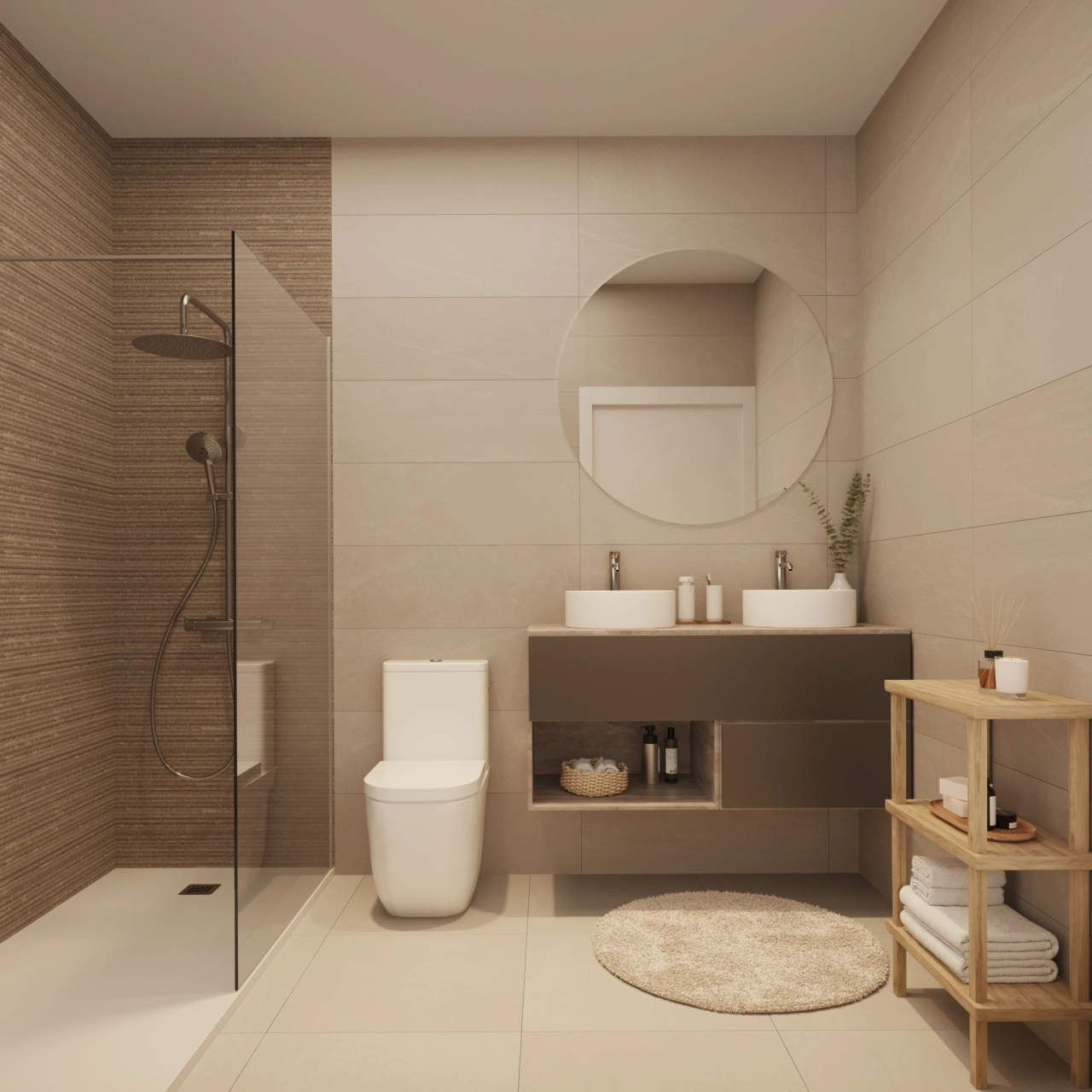 Un segundo baño elegante con acabados modernos y materiales de calidad.