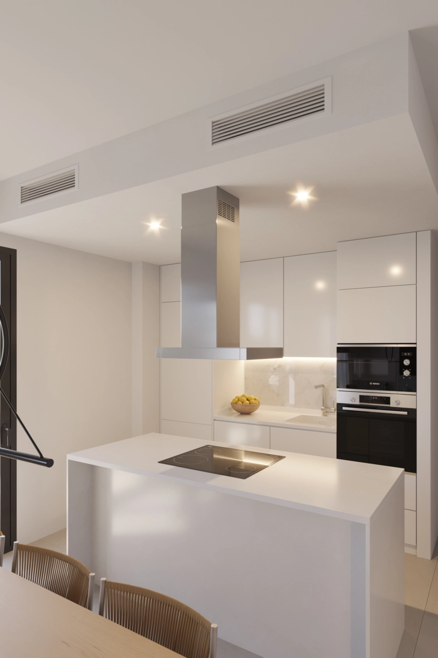 Una cocina moderna con electrodomésticos de alta calidad, diseñada tanto para la funcionalidad como para el estilo.