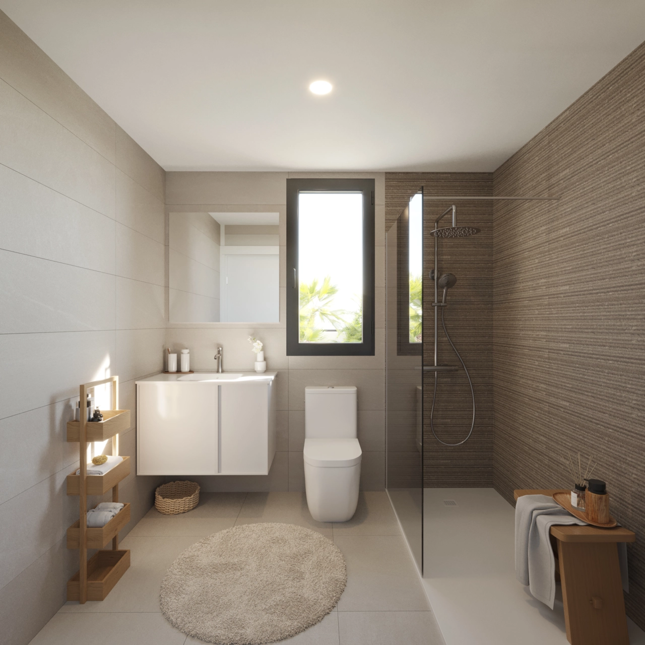 Elegante baño principal con accesorios de primera calidad y un diseño limpio y contemporáneo.