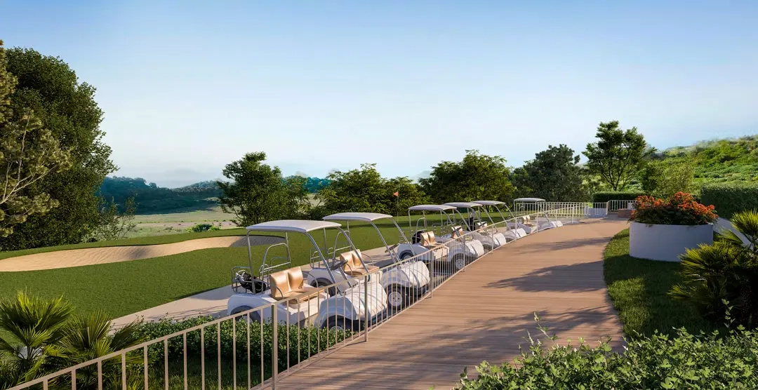 Cómodo aparcamiento exclusivo para carritos de golf, mejorando el estilo de vida único de los golfistas.
