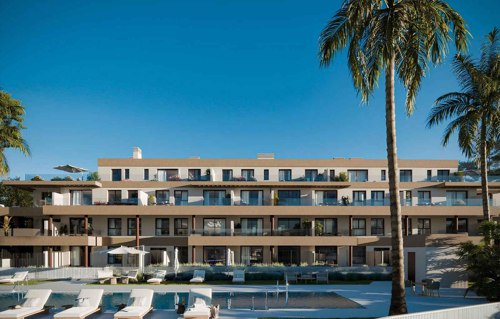 Disfrute del clima mediterráneo desde la zona de piscina comunitaria, situada dentro de hermosos jardines paisajísticos.