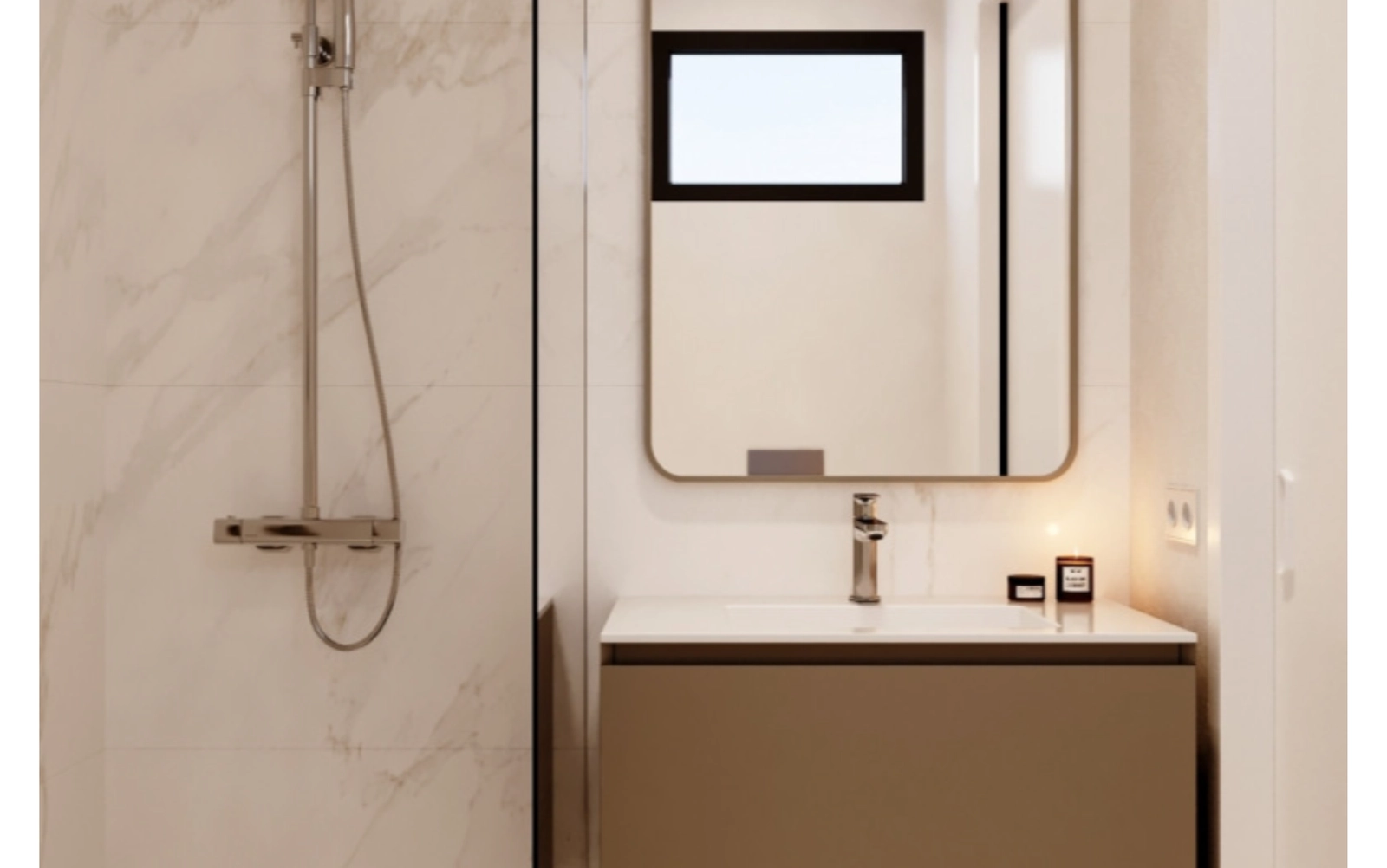Los elegantes baños están acabados con azulejos de porcelana de alta calidad y accesorios contemporáneos.