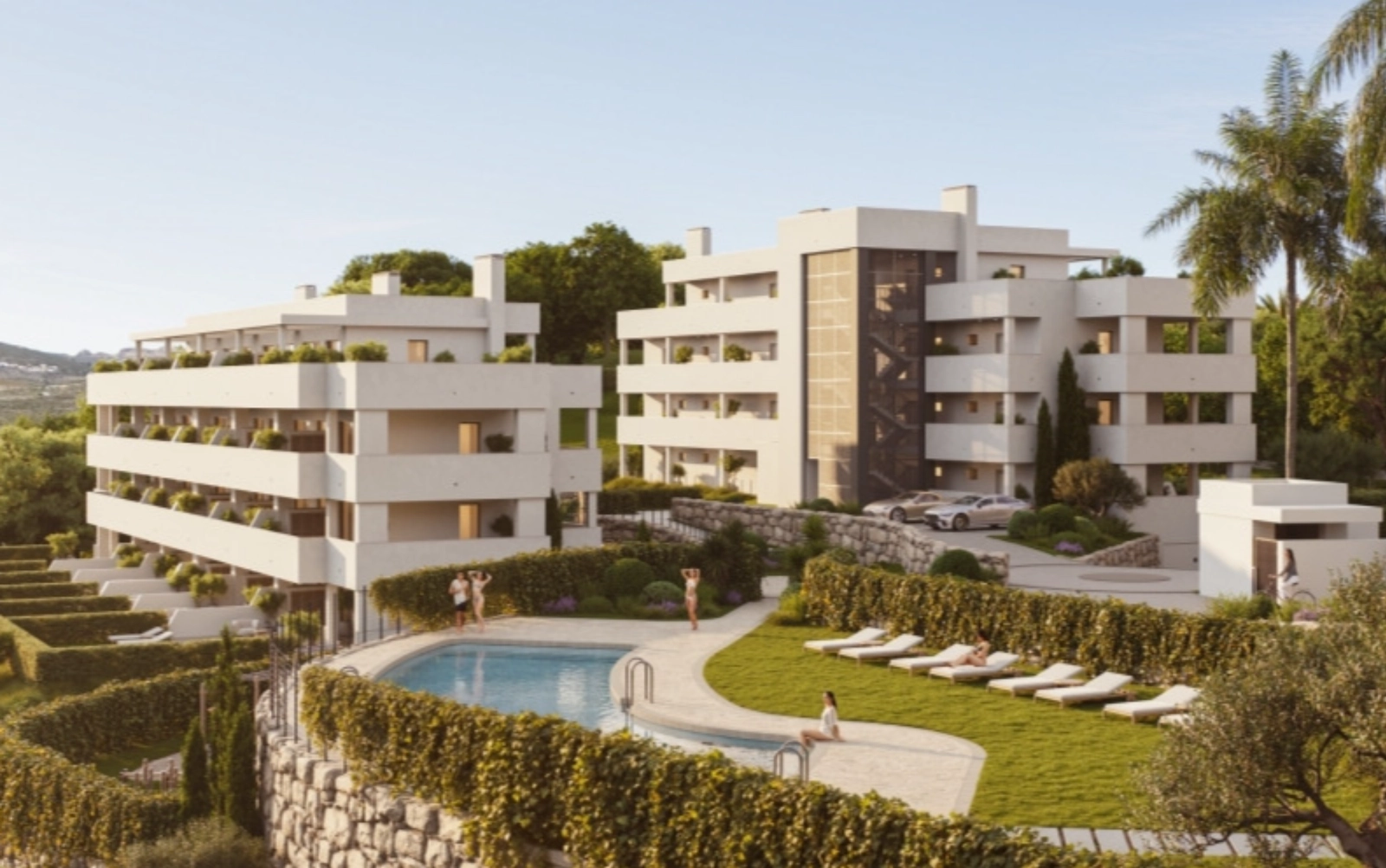 Relájese en la acogedora piscina comunitaria, rodeada de hermosos céspedes verdes y zonas para tomar el sol.