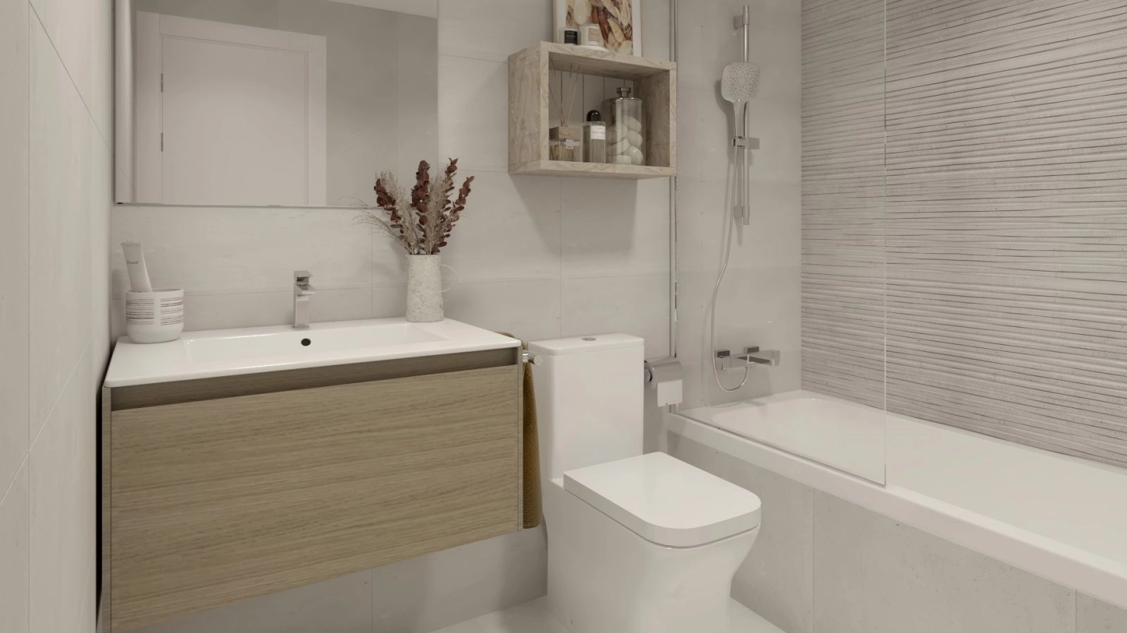 Un segundo baño, elegantemente equipado con accesorios modernos y detalles de madera de calidad.