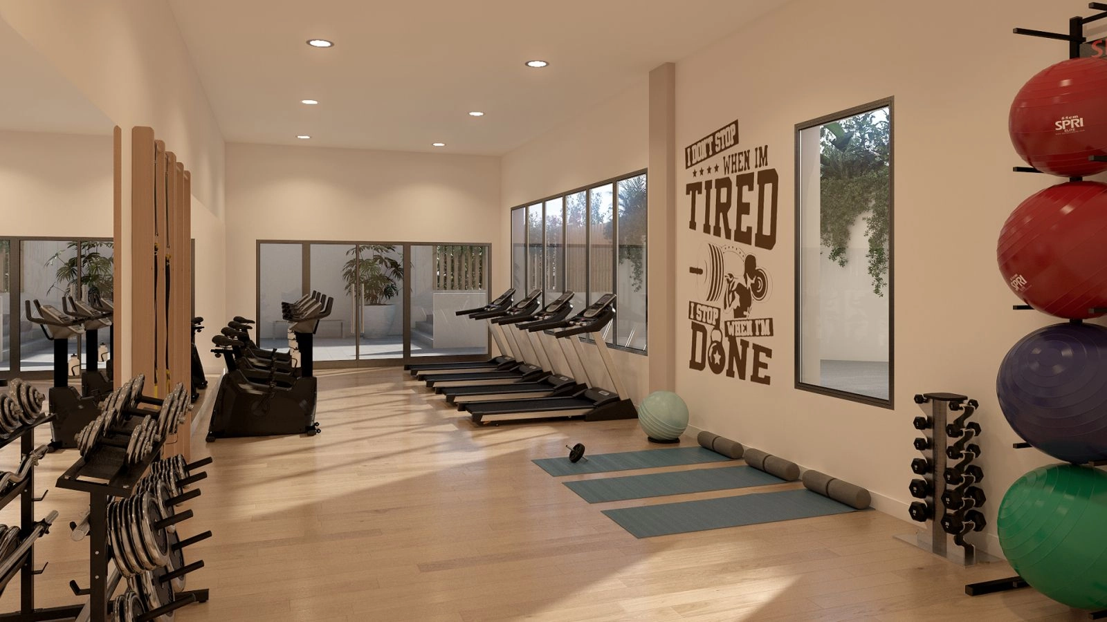 El gimnasio de última generación, totalmente equipado para que los residentes mantengan un estilo de vida activo y saludable.