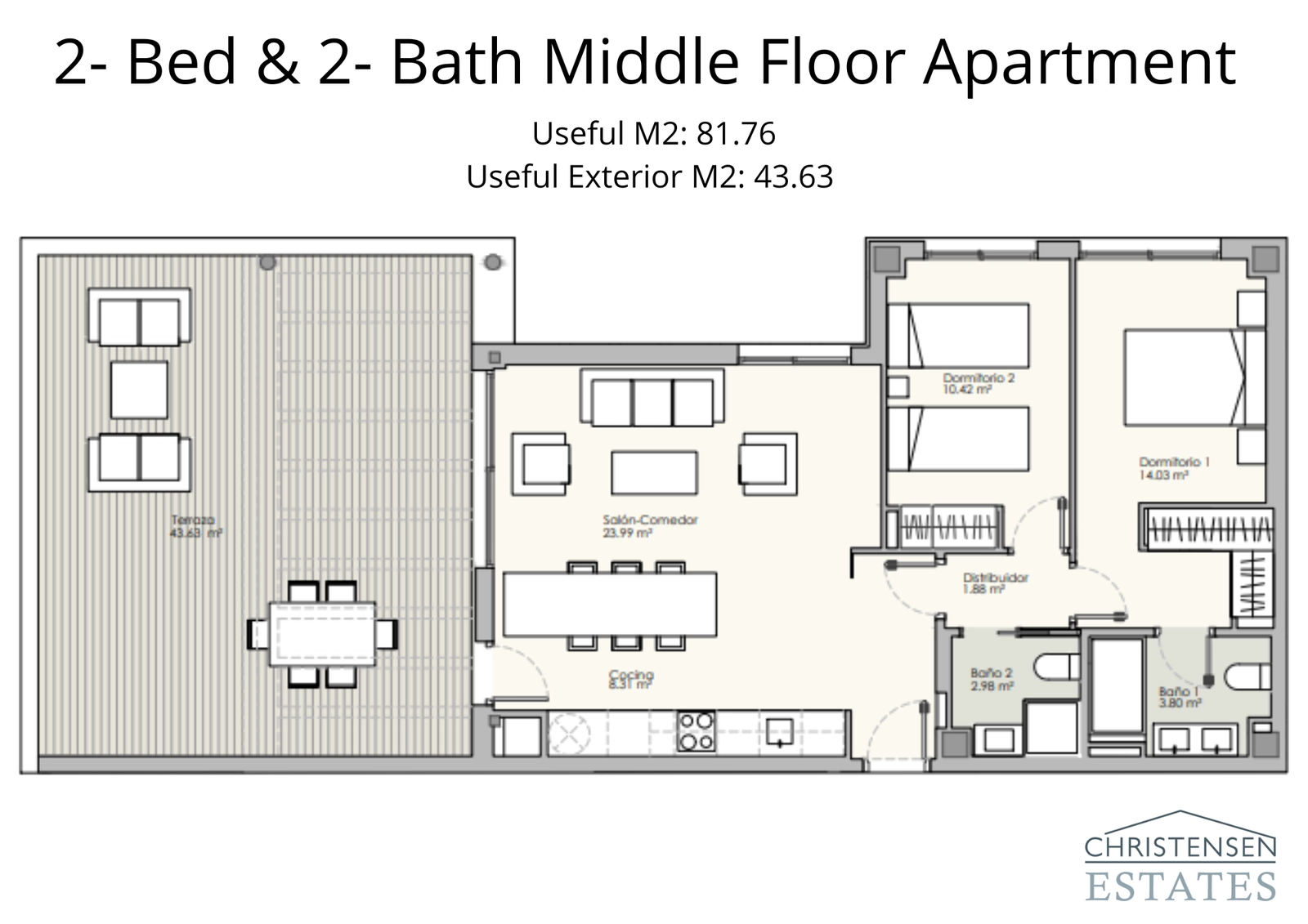 Amplio diseño de apartamento de dos dormitorios en planta intermedia con una extensa terraza para disfrutar del clima de la Costa del Sol.