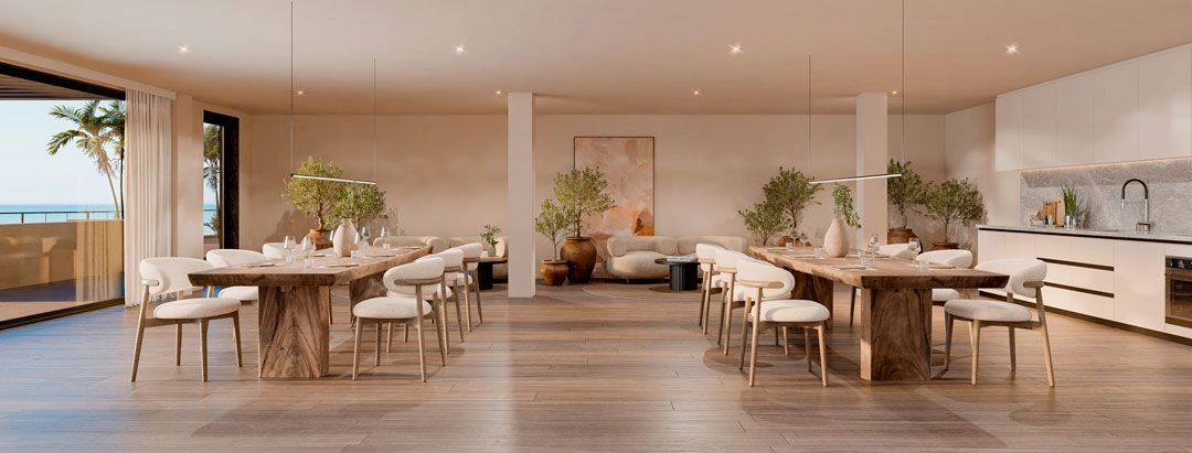 El club social de residentes ofrece un espacio elegante y confortable para reuniones y eventos.