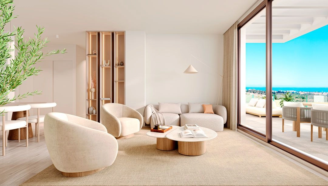 Un salón luminoso y diáfano diseñado para el confort, con acceso directo a la terraza privada.