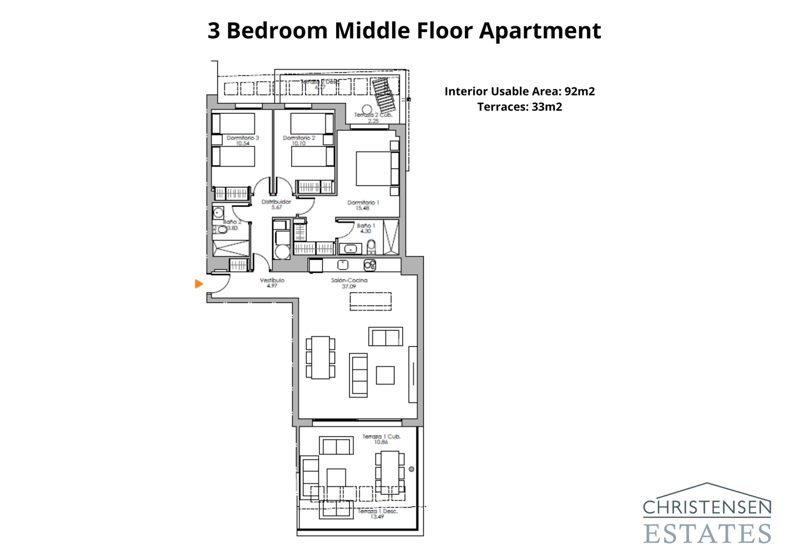 Piso de tres dormitorios en planta intermedia – Un diseño bien distribuido que maximiza el espacio y la luz natural, con una amplia terraza para disfrutar de las vistas.