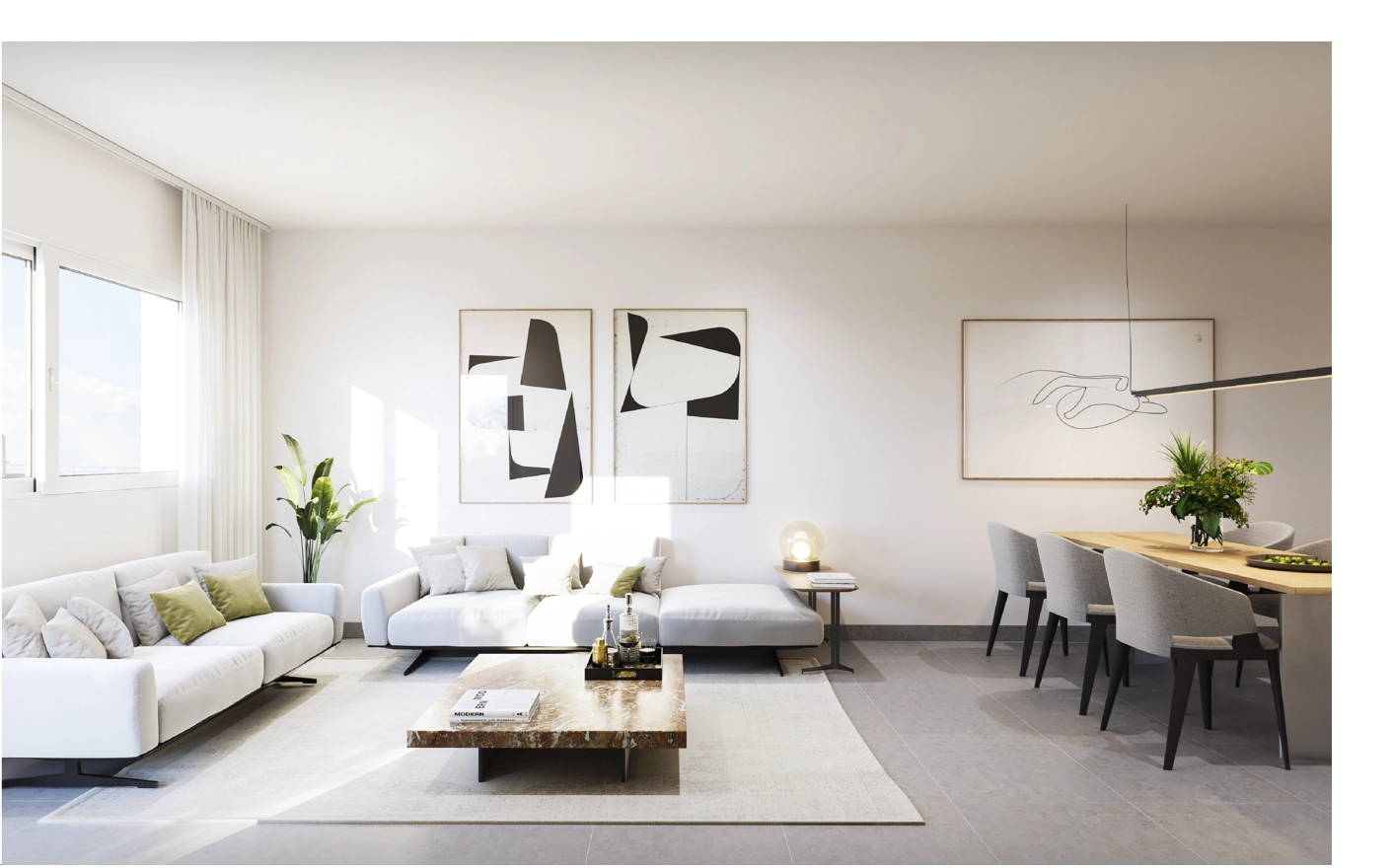 Espacios de vida luminosos y abiertos diseñados para el confort y estilos de vida modernos.