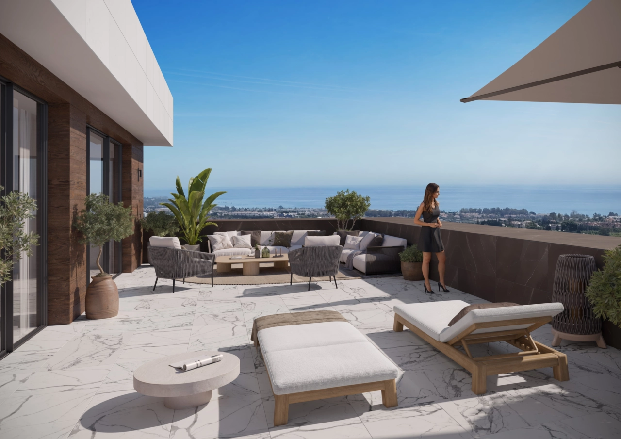 Amplias terrazas ofrecen vistas ininterrumpidas al mar Mediterráneo.