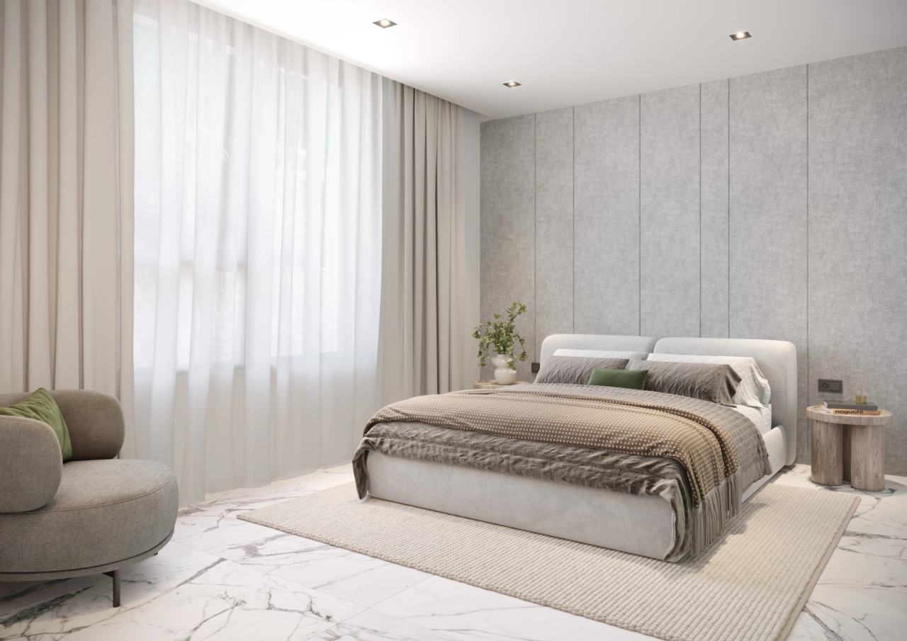 Un dormitorio tranquilo y espacioso diseñado para el máximo confort y relax.