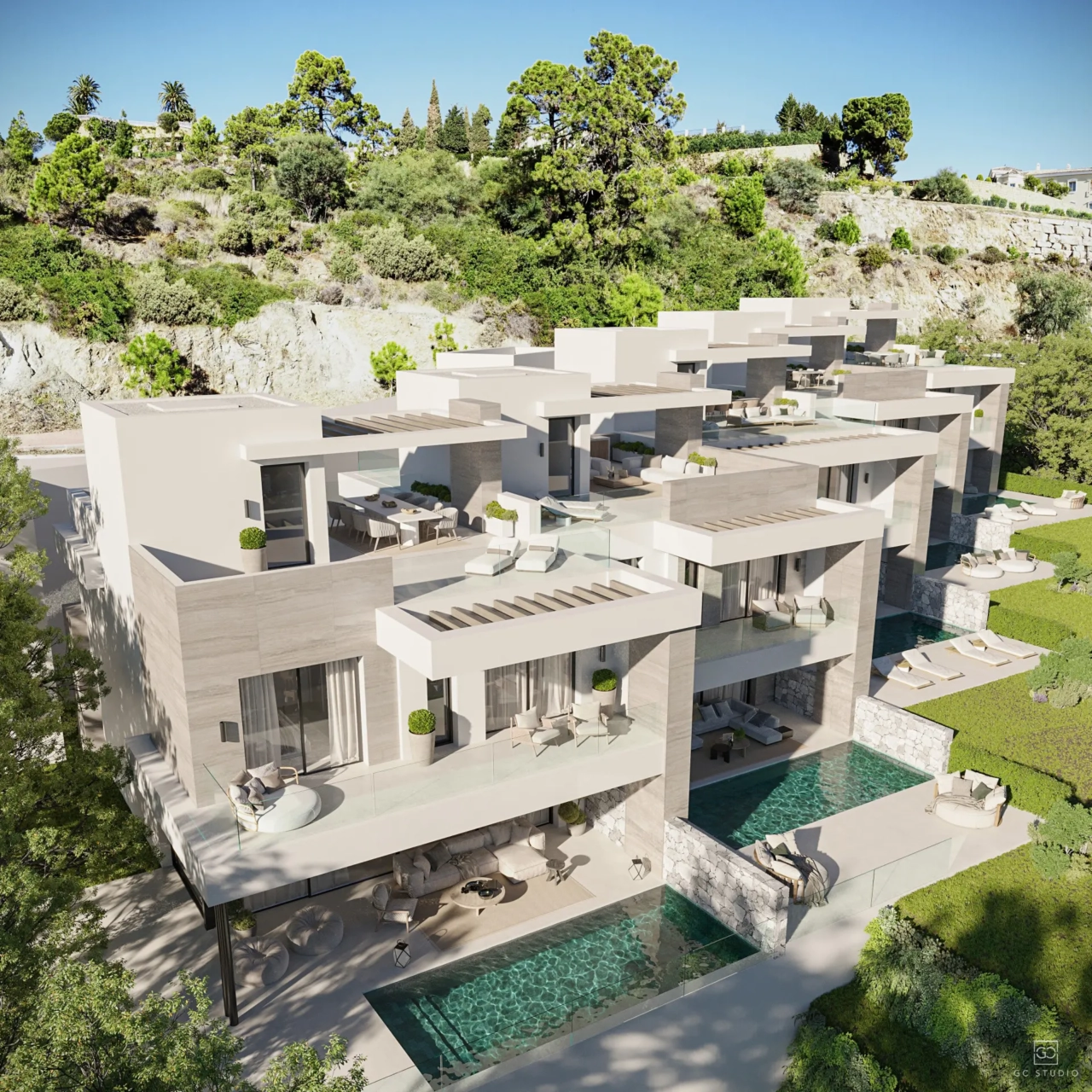 Impresionante arquitectura contemporánea que se integra armoniosamente con el entorno natural.