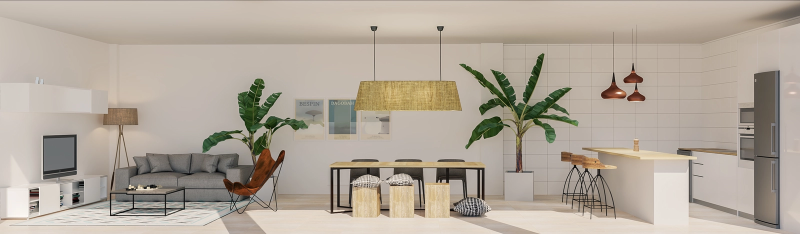 Un espacio interior bellamente diseñado para que los residentes se relajen y socialicen.