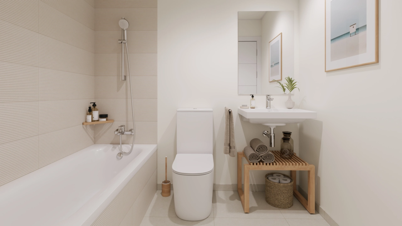 Un segundo baño bien equipado con bañera completa para la familia o los invitados.